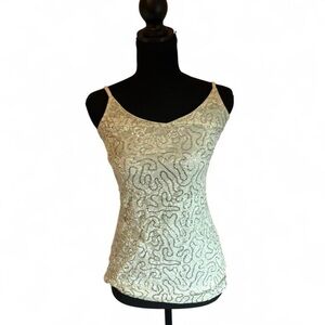 Vanity Women’s Elegant Sequin Cream Tank Top, Size Medium